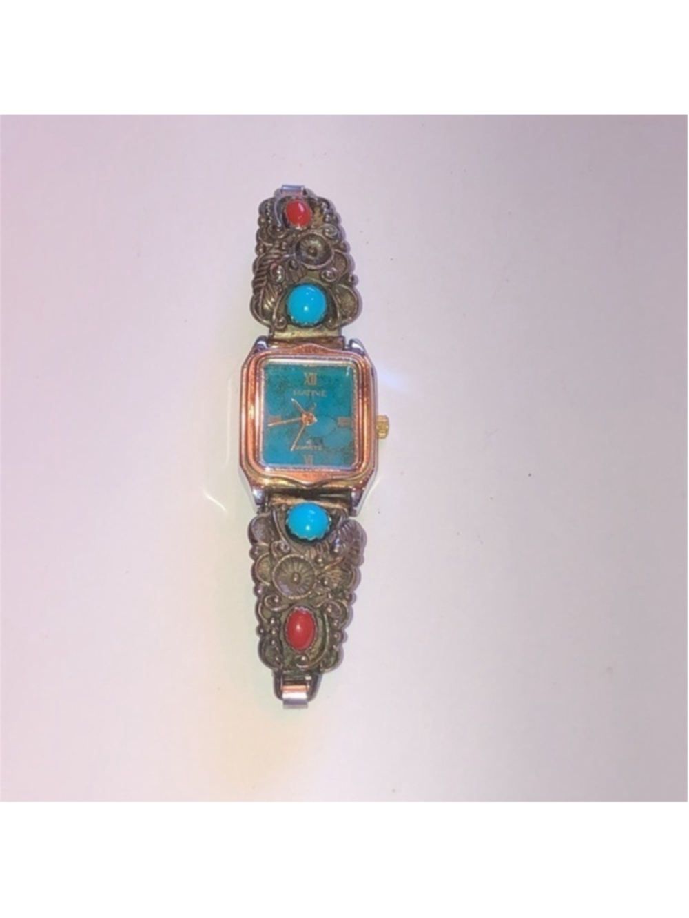 STC Sterling USA Native Red Turquoise & Silver Vintage Watch